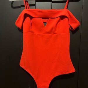 Lulus Vibrant Red/Orange Off the Shoulder Bodysuit